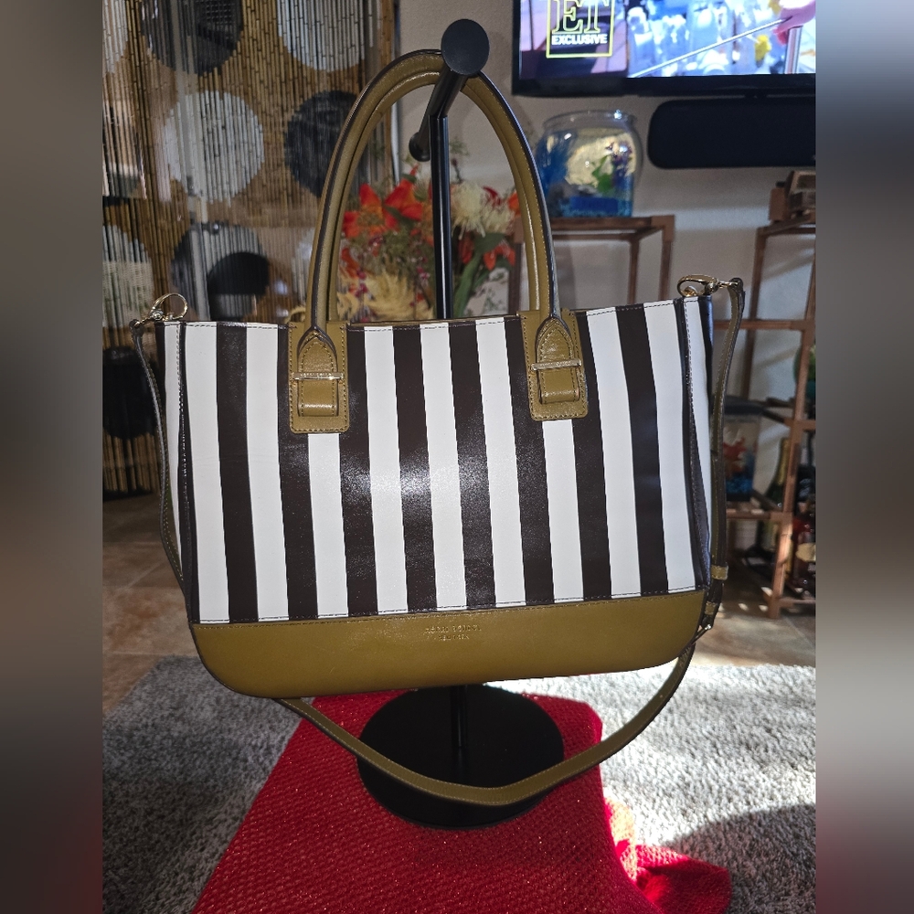 Henri Bendel Brown/Cream/Tan Striped Tote - Preloved Condition